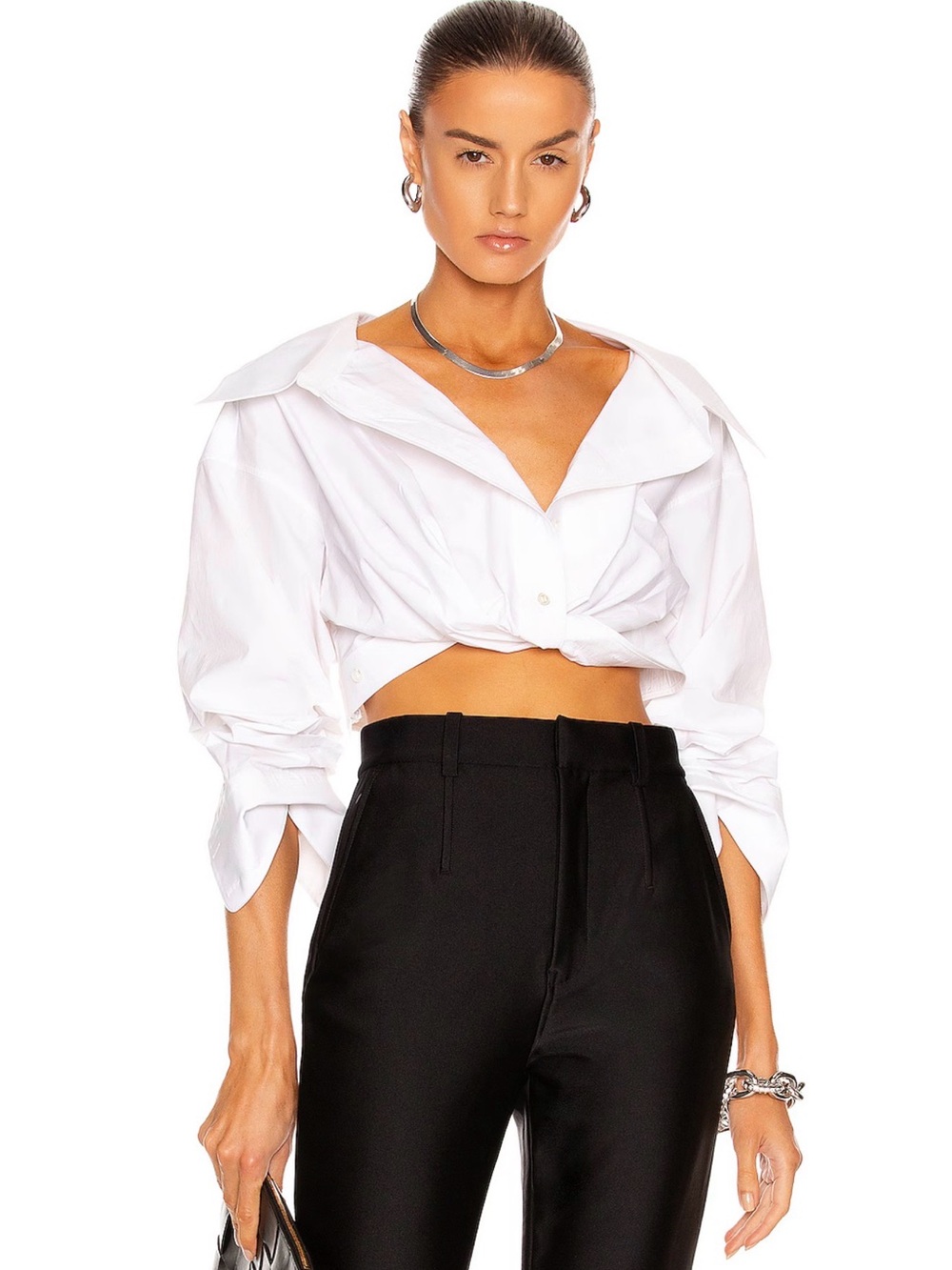 Alexander Wang Cropped White Twist-Front Button Shirt Top